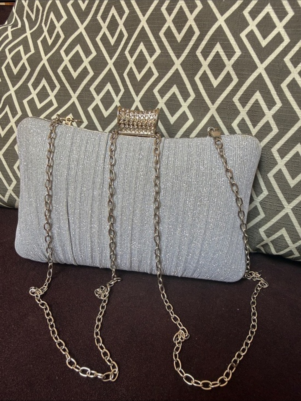 Unbranded Good Quality Elegant Silver Evening Clutch with Rhinestone Accent